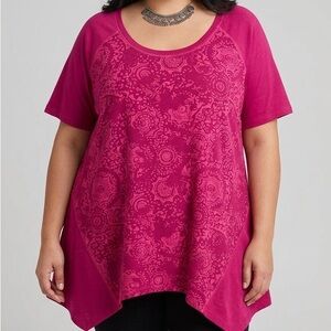 😍SHOW SPECIAL ACTIVE ZONE Pink Floral Print Short Sleeve Tee Cotton Blend 4X